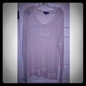 Cream colored knitted net sweater